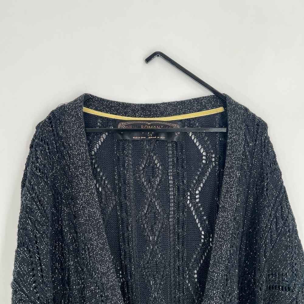 Free People New Romantics Bang Bang Black Metallic Grandpa Longline Cardigan